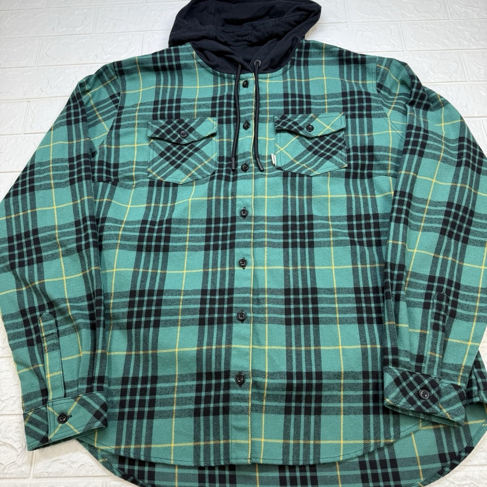 Flag Nor Fail Mens XL Plaid Hooded Shirt Jacket Green Black Flannel FNF_FW22